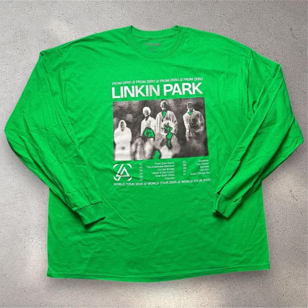 Linkin Park From Zero World Tour 2025 Green Long Sleeve Shirt Mens‎ 2XL XXL